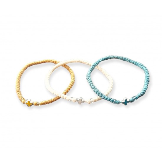 Κερωμένο κομποσχοίνι με μεταλλικό σταυρό